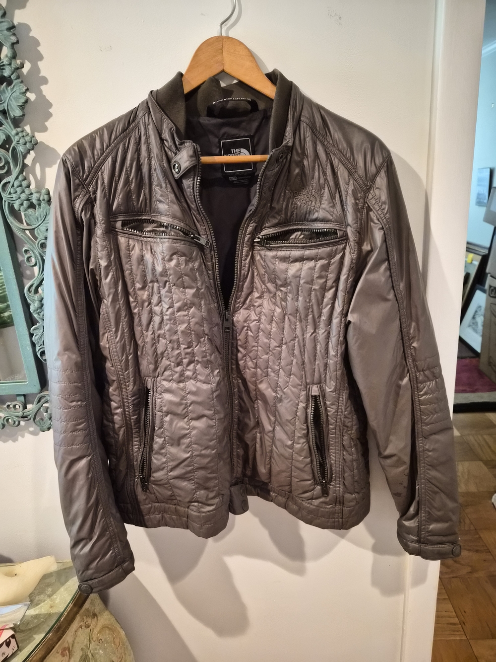 The North Face Women's XL Quilted Moto Jacket Metallic Espresso Brown Lightweigh
